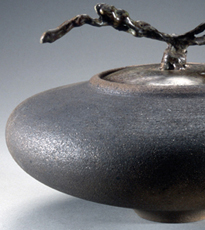 Zen Spaceship Vessel with Cast Bronze Grapevine Lid